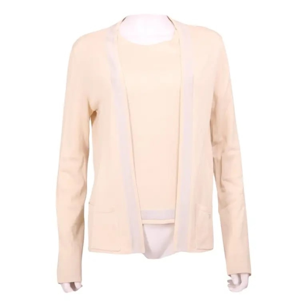Authentic CHANEL cotton beige cream knit twin set top cardigan size 42